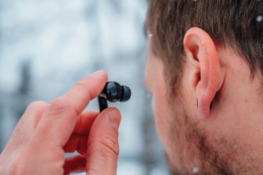 Logo trade business gift photo of: Skywave RCS recycled plastic solar earbuds