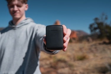 Logo trade promotional products image of: Skywave RCS recycled plastic solar earbuds