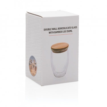 Logotrade corporate gift image of: Double wall borosilicate glass with bamboo lid 350ml