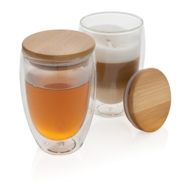 Logo trade promotional items picture of: Double wall borosilicate glass with bamboo lid 350ml 2pc set