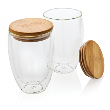 Logo trade promotional giveaway photo of: Double wall borosilicate glass with bamboo lid 350ml 2pc set