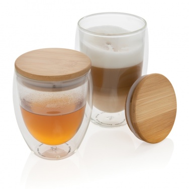 Logotrade corporate gift image of: Double wall borosilicate glass with bamboo lid 350ml 2pc set