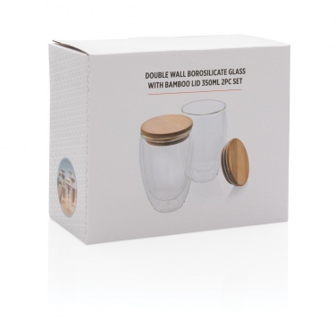 Logotrade promotional gift picture of: Double wall borosilicate glass with bamboo lid 350ml 2pc set