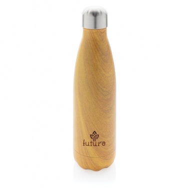 Logo trade promotional merchandise picture of: Vacuum insulated stainless steel bottle with wood print