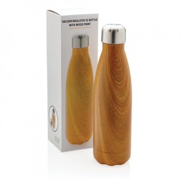 Logo trade promotional merchandise image of: Vacuum insulated stainless steel bottle with wood print