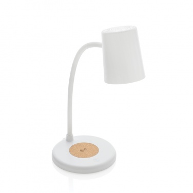 Logo trade promotional gift photo of: Zenara RCS recycled plastic and cork 15W wireless desk lamp