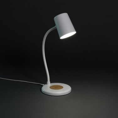 Logo trade promotional products image of: Zenara RCS recycled plastic and cork 15W wireless desk lamp
