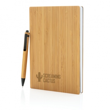Logo trade promotional gifts image of: A5 Bamboo notebook & pen set