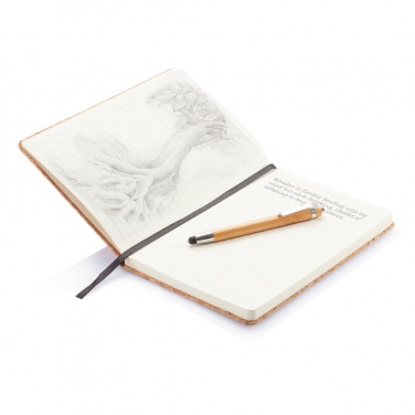 Logo trade business gifts image of: A5 notebook with bamboo pen including stylus