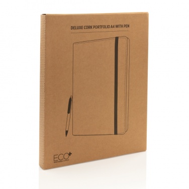 Logo trade business gift photo of: Deluxe cork portfolio A4 with pen