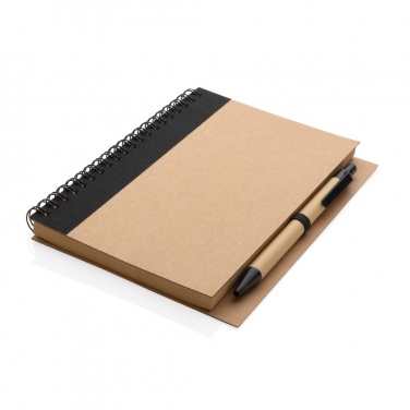 Logo trade business gifts image of: Kraft spiral notebook with pen