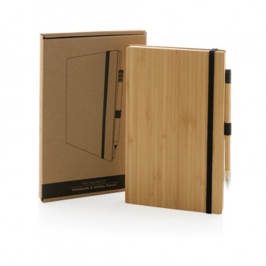 Logo trade promotional items image of: Bamboo notebook and infinity pencil set