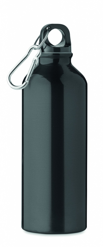 Logo trade promotional gift photo of: 500 ml single-walled water bottle made of recycled aluminum with a carabiner