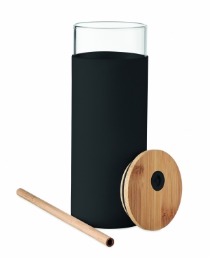 Logo trade promotional giveaways image of: Glass tumbler 450ml bamboo lid
