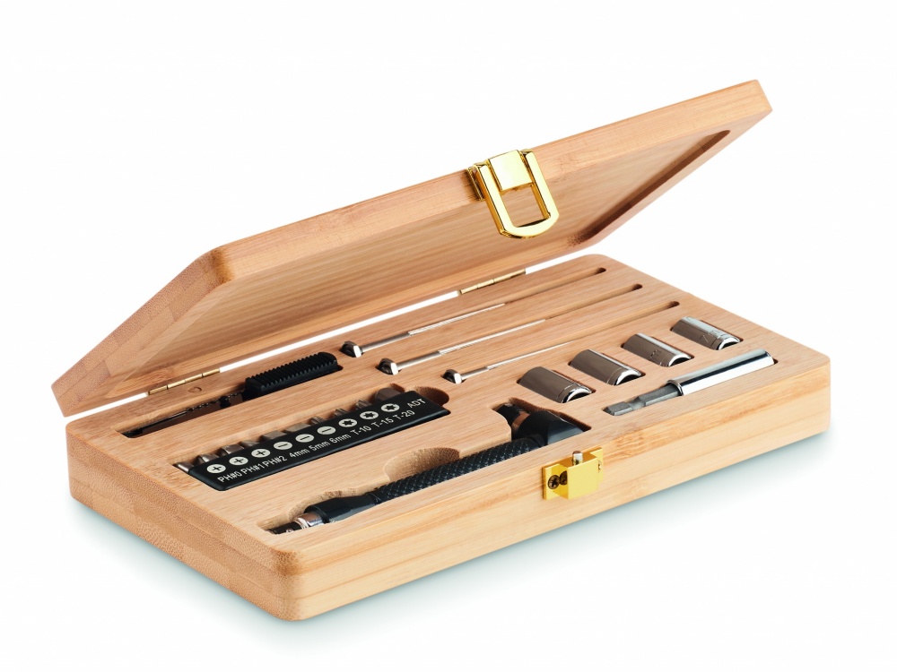 Logotrade corporate gift image of: 21 pcs tool set in bamboo case