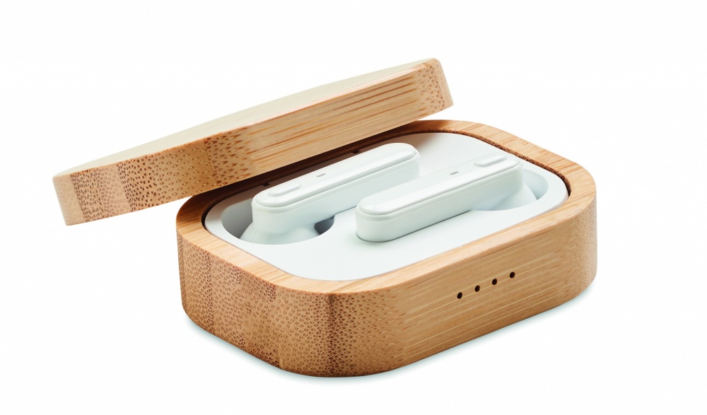 Logotrade promotional giveaway image of: TWS earbuds in bamboo case