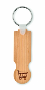 Logo trade promotional giveaways image of: Bamboo euro token key ring Rauma