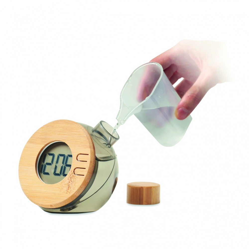 Logo trade business gifts image of: Water powered bamboo LCD clock