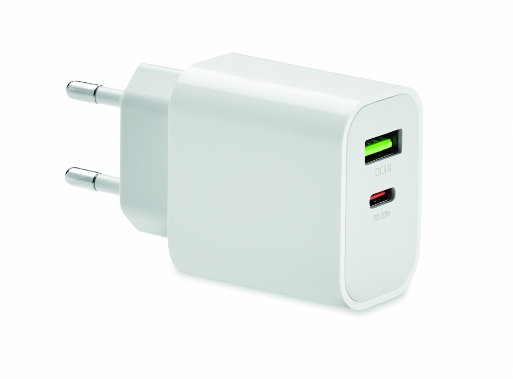 Logotrade corporate gift picture of: 18W 2 port USB charger EU plug