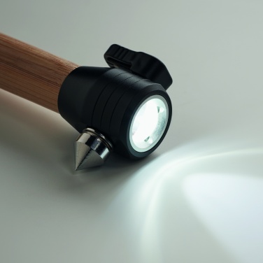Logotrade promotional giveaway image of: 3-in-1 bamboo flashlight with an emergency hammer and seatbelt cutter