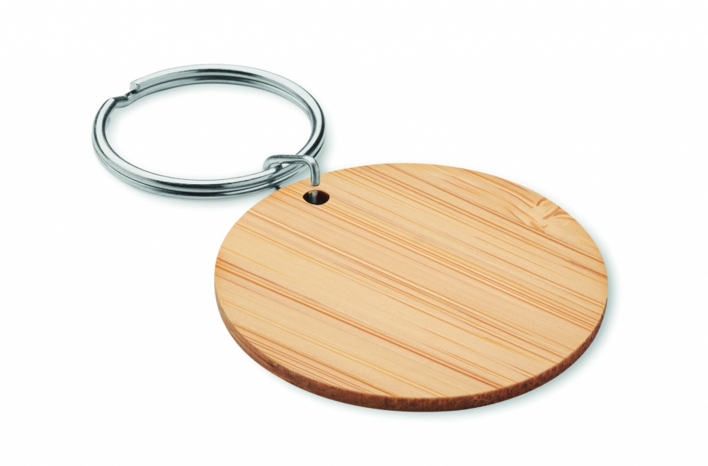 Logo trade corporate gifts image of: Round bamboo key ring Pieksämäki