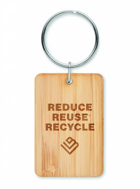 Logo trade promotional item photo of: Rectangular bamboo key ring Riihimäki
