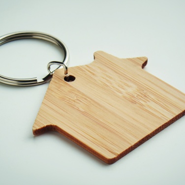 Logo trade promotional product photo of: House shaped bamboo key ring Järvenpää