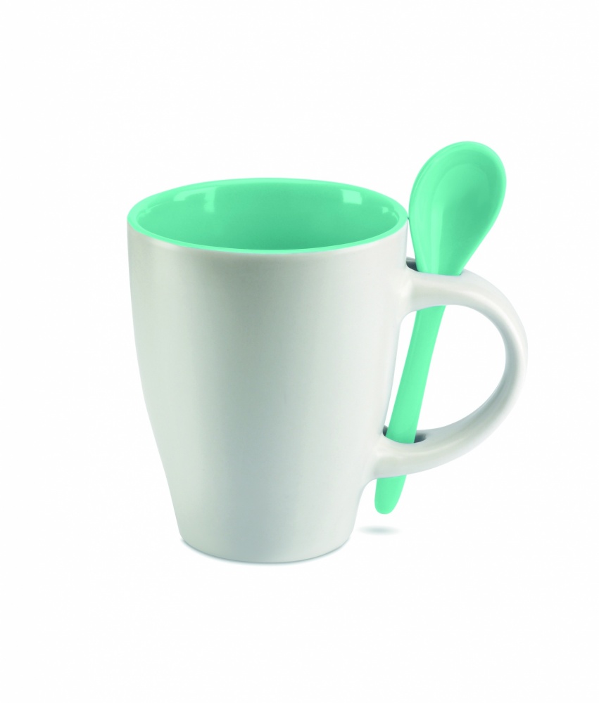 Logo trade business gift photo of: Bicolour mug with spoon 250 ml