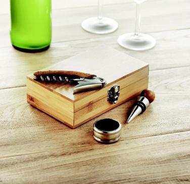 Logo trade corporate gifts image of: Wine set in bamboo box