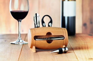 Logo trade business gift photo of: 4 pcs wine set in wooden stand