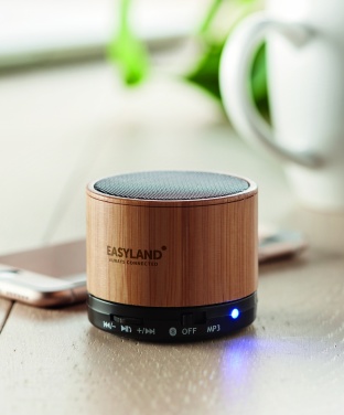 Logotrade promotional products photo of: Round Bamboo wireless speaker