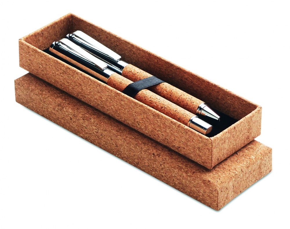 Logotrade promotional products photo of: Metal Ball pen set in cork box