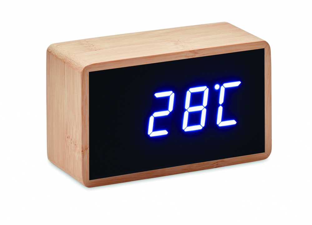 Logo trade promotional merchandise photo of: LED alarm clock bamboo casing Düsseldorf