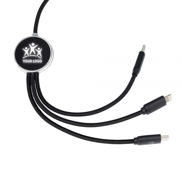 Logo trade promotional giveaways image of: 3in1 long cable with elighted logo for engraving, W201TG