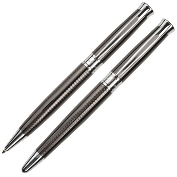 Logo trade promotional gifts image of: Metal set of ballpoint pen and roller ROI