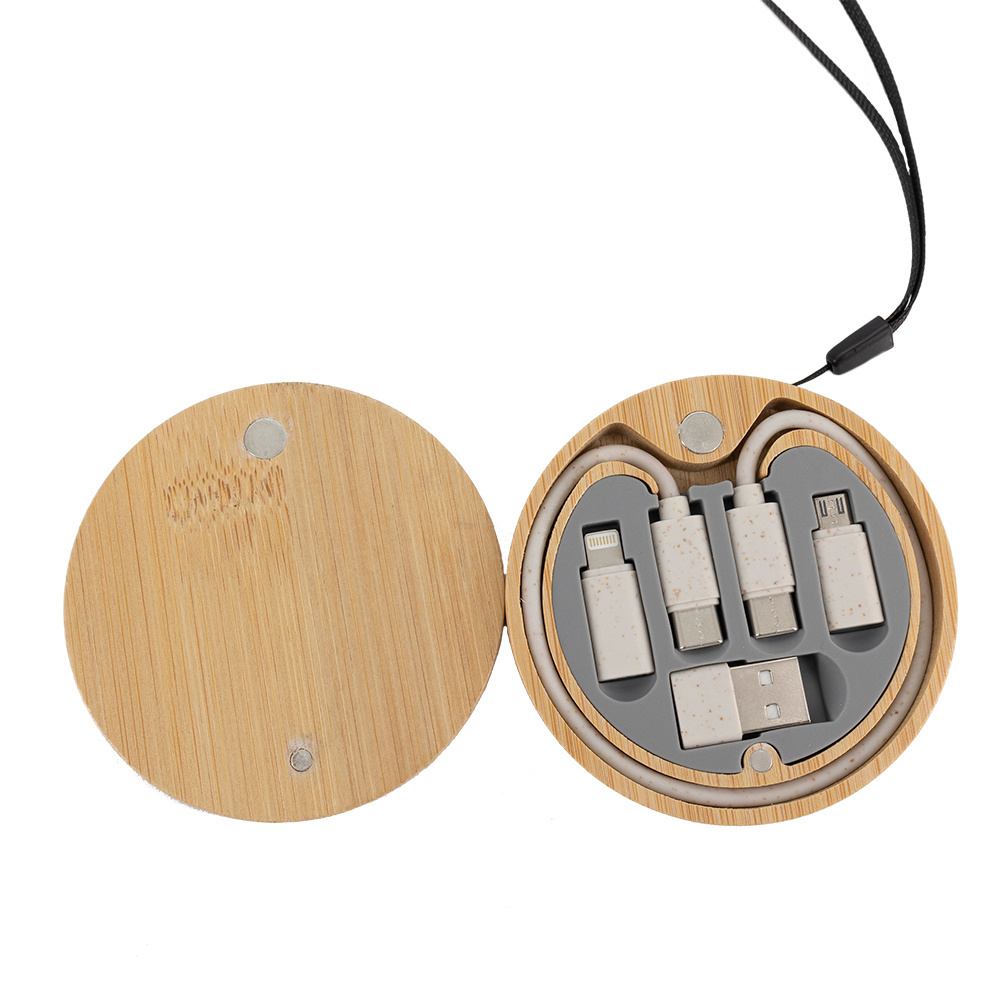 Logo trade promotional products image of: 4in1 cable in wooden case, LH-ZM01