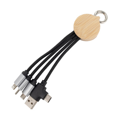 Logo trade promotional merchandise picture of: 4-in-1 cable with elighted logo in a wooden casing, LH-ZMU05