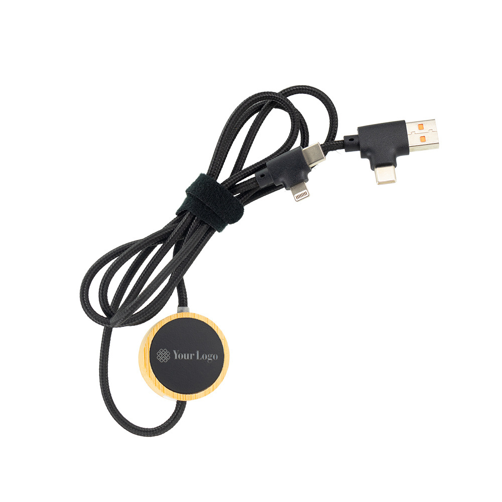 Logotrade promotional product picture of: 4in1 long wooden cable with elighted logo for engraving