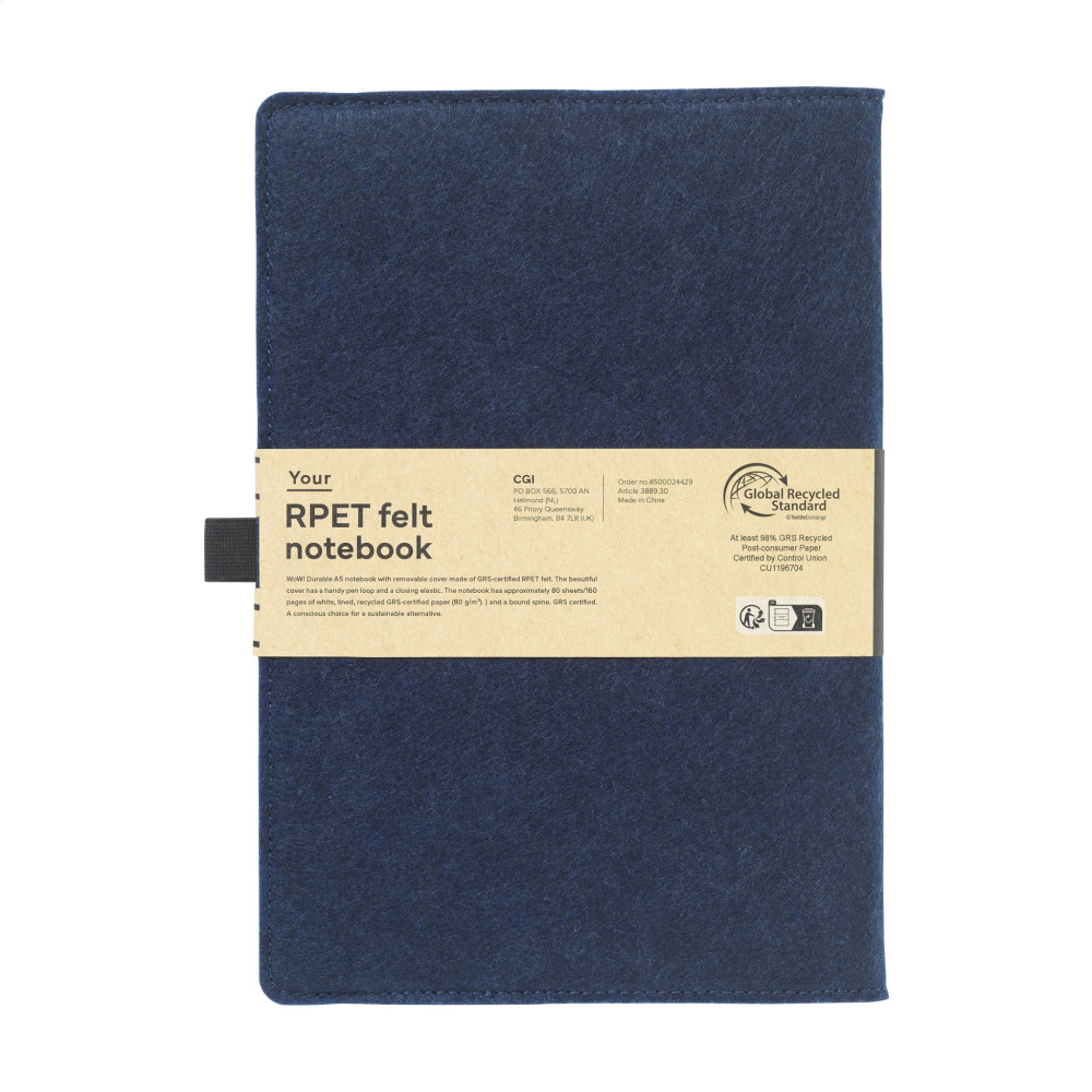 Logo trade promotional items image of: Felty GRS RPET Paper Notebook A5