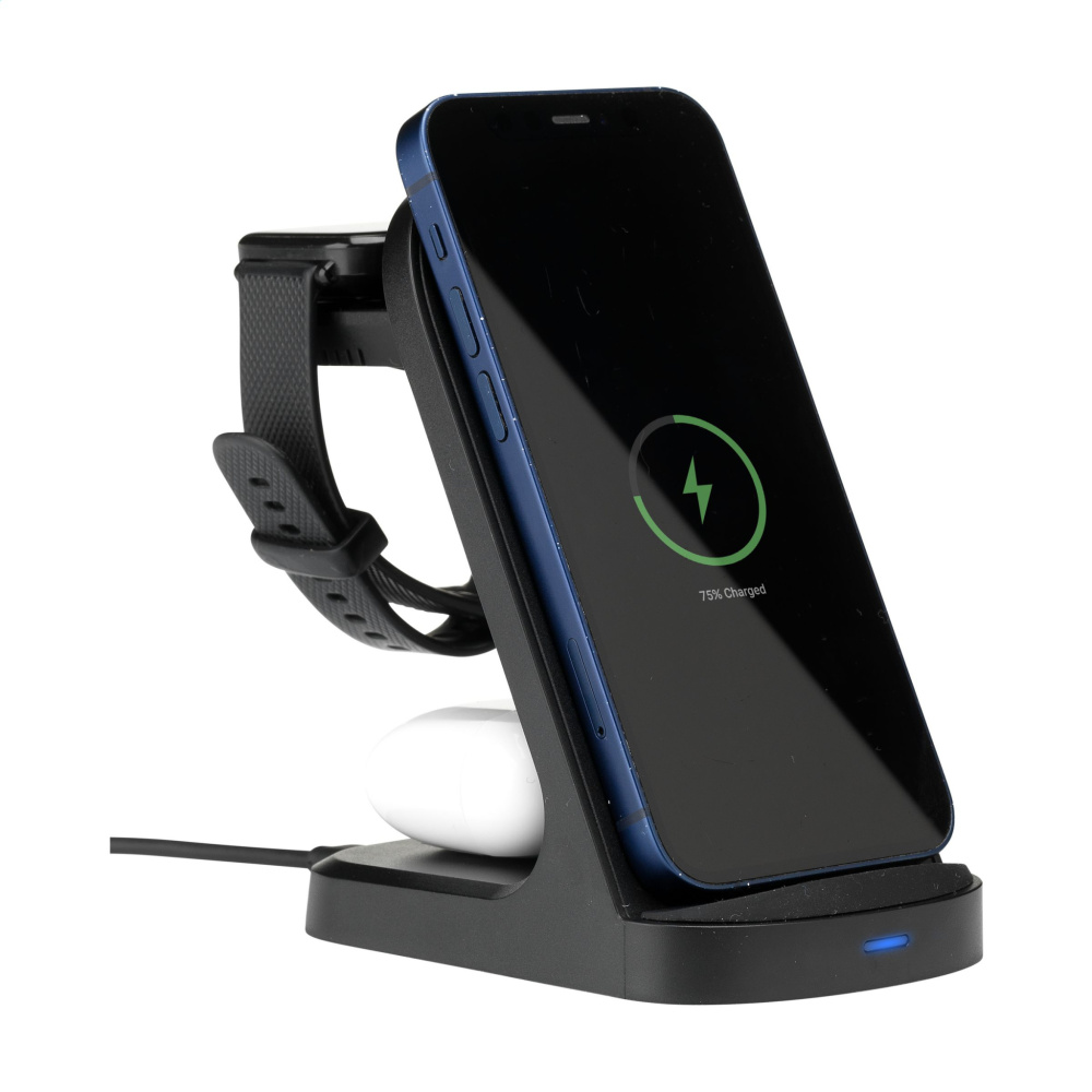 Logo trade promotional giveaways image of: Triple-Up RCS Recycled ABS Wireless Charger Stand