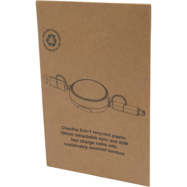 Logo trade promotional gifts picture of: Chechia 5-in-1 recycled plastic 100 cm retractable data sync and 45W fast charge cable