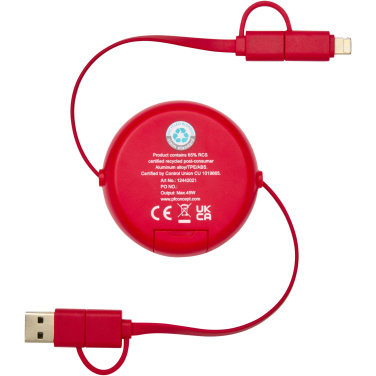 Logotrade promotional item picture of: Alasia 5-in-1 100 cm recycled plastic and aluminium retractable data sync and 45W fast charge cable