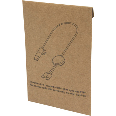 Logotrade promotional gift image of: Chechia 5-in-1 recycled plastic 30 cm data sync and 27W fast charge cable with bamboo details