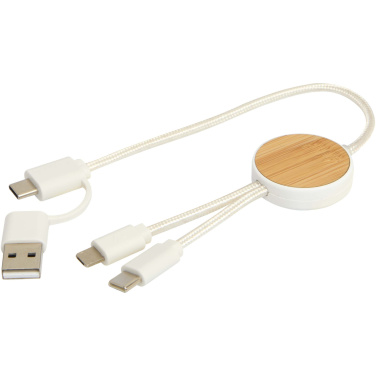 Logotrade promotional products photo of: Chechia 5-in-1 recycled plastic 30 cm data sync and 27W fast charge cable with bamboo details