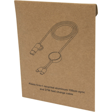 Logo trade business gifts image of: Alasia 5-in-1 recycled aluminium and plastic 150 cm data sync and 27W fast charge cable