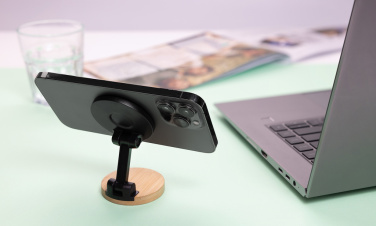 Logo trade corporate gifts picture of: Magmount RCS recycled plastic and bamboo phone stand