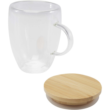 Logo trade business gifts image of: Leona 350 ml glass cup with bamboo lid