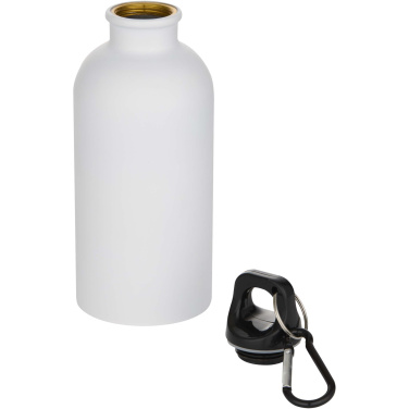 Logo trade promotional item photo of: Oregon 400 ml matte RCS recycled single wall stainless steel water bottle with carabiner
