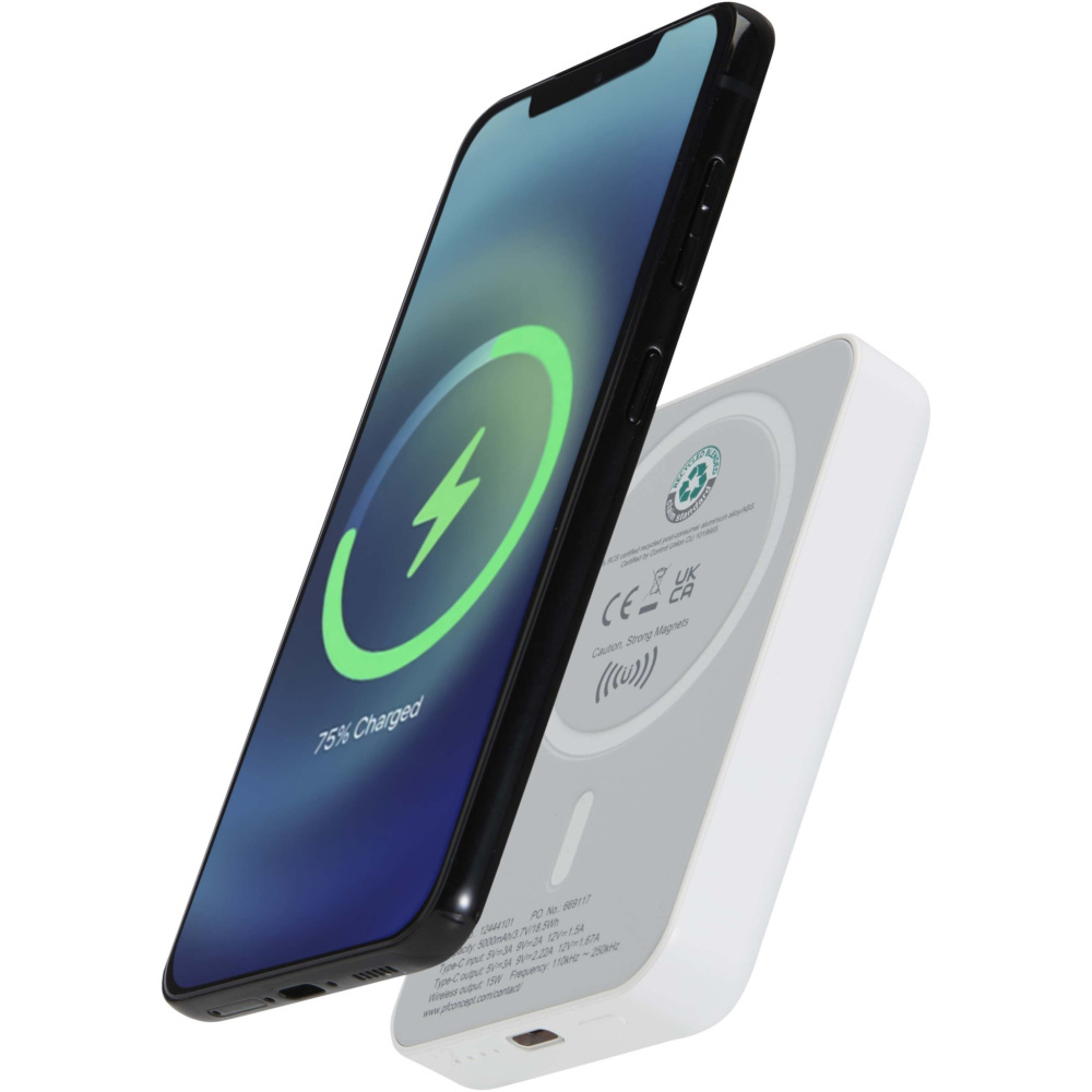 Logo trade promotional product photo of: Acrab 5000 mAh 15W magnetic wireless power bank with 20W PD - made from recycled plastic