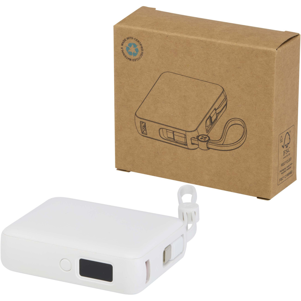 Logo trade corporate gifts picture of: Acrux 10.000 mAh 35W tablet power bank with built in Type-C cable - made from recycled plastic